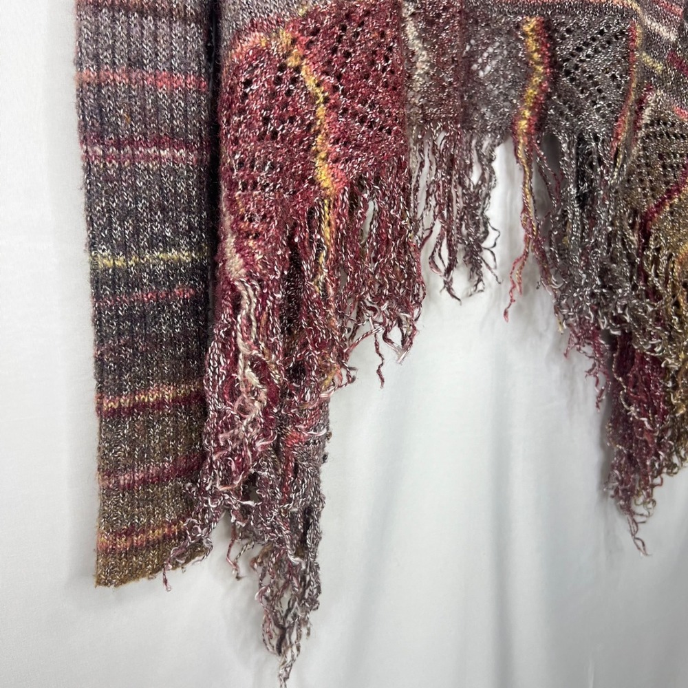 Cato Open Front Fringe Cardigan M Boho Striped Lightweight Knit Festival Earthy - Picture 5 of 12